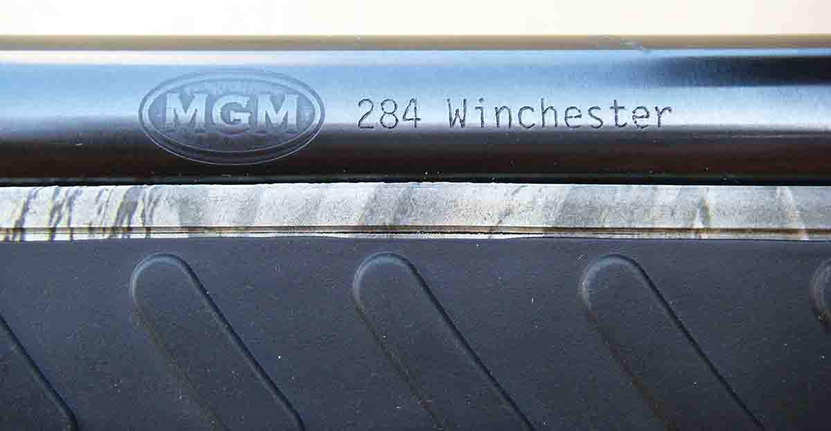 MGM offers barrels for more than 236 cartridges that include popular industry standardized versions, proprietary and wildcat options. Note the MGM 284 WINCHESTER barrel marking.